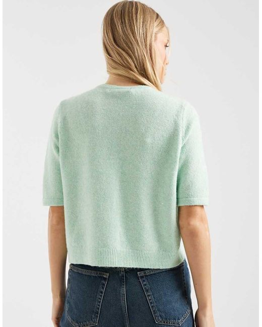 Vero Moda Green Round Neck Knitted Short Sleeve Cardigan