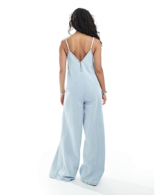 ASOS Blue Soft Denim Scoop Neck Wide Leg Jumpsuit
