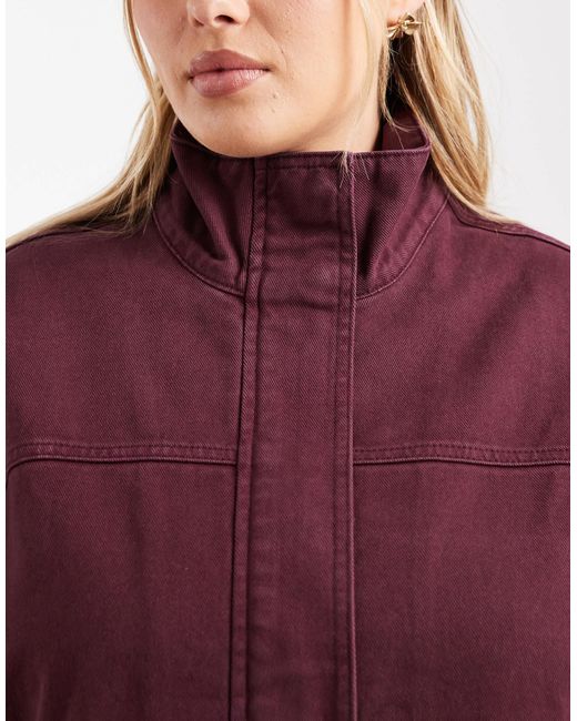 Asos design curve - veste en denim d'ensemble à col cheminée - bordeaux ASOS en coloris Red