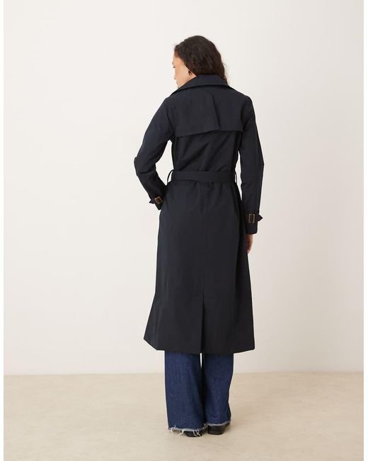 Brave Soul Blue Double-Breasted Longline Trench Coat