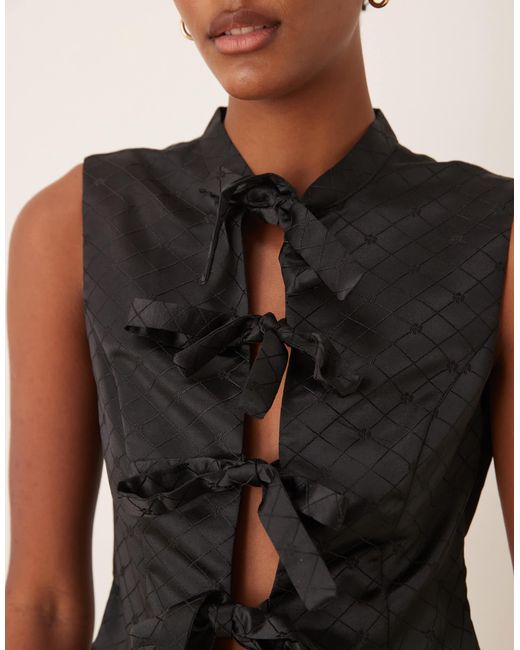 Glamorous Black Tie Bow Front Top