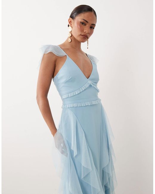 lace and beads ruffle dress & Tulle Flutter Sleeve Maxi in Blue Beads Petite tulle maxi