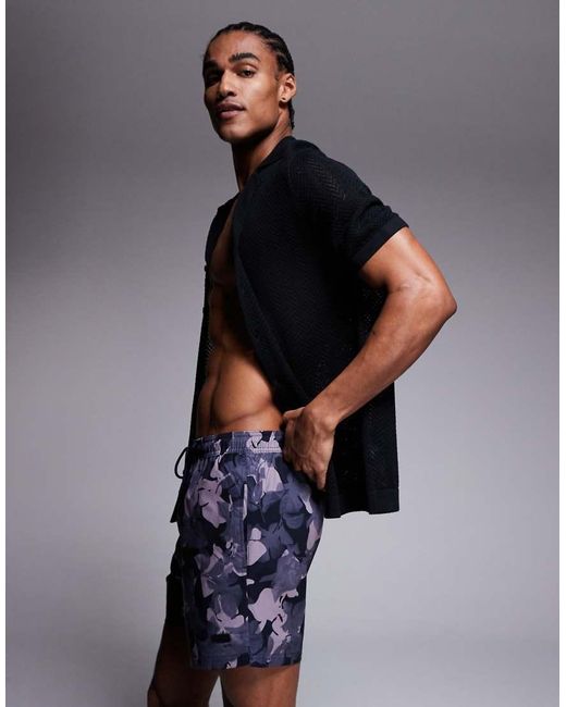 Boss Blue Boss Pike Leaf Print Swim Shorts for men