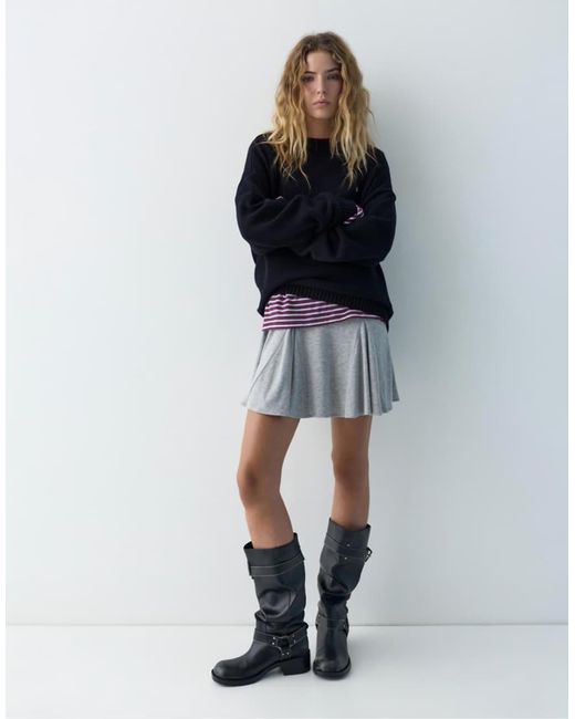 Pull&Bear Blue Embroidered Front Jumper