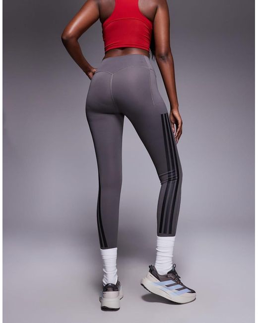 Adidas Originals Gray Adidas Training Optime 3 Stripe 7/8 Leggings