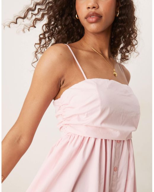 ASOS Pink Ruched Bust Button Down Bandeau Maxi Dress