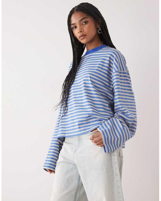 Lioness Blue Bloom Cotton Blend Long Sleeve Crew Neck Boxy T-shirt