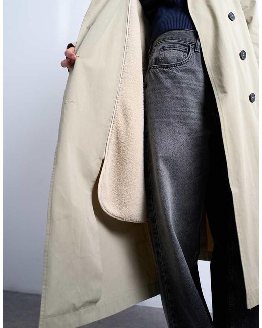 TOPSHOP White 2 In 1 Borg Trench With Detachable Lining In Stone