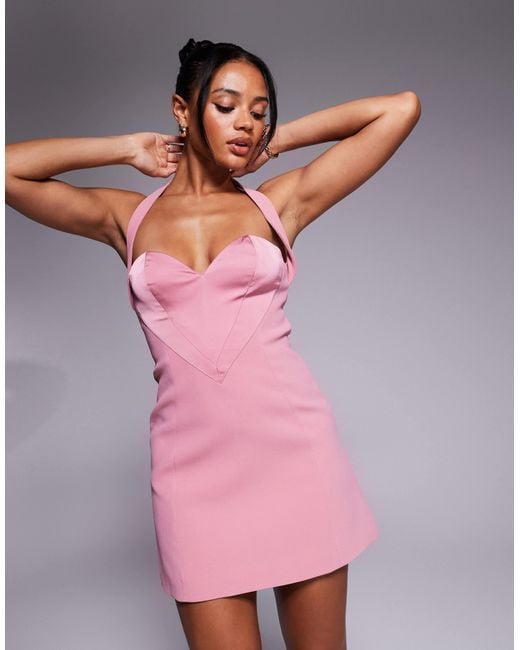 Oh Polly Pink Lenore Heart Halterneck Mini Dress