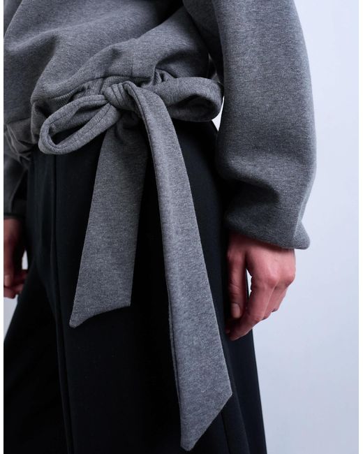 Sweat à capuche à coutures apparentes et ourlet à nouer - anthracite chiné TOPSHOP en coloris Gray