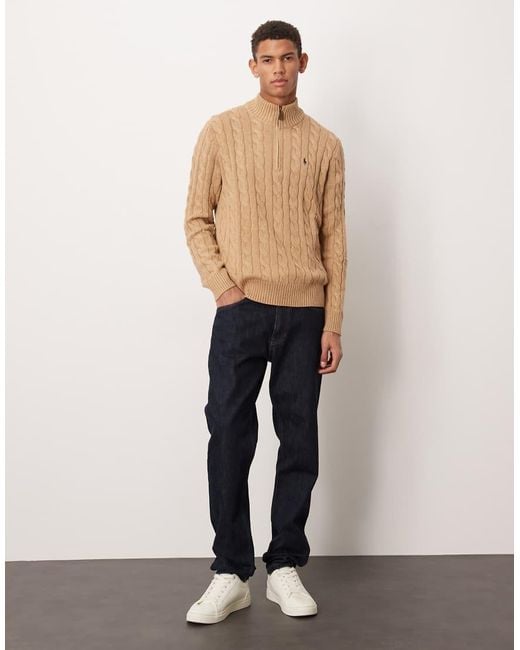 Polo Ralph Lauren Blue Driver Icon Logo Cotton Cable Half Zip Knit Jumper for men