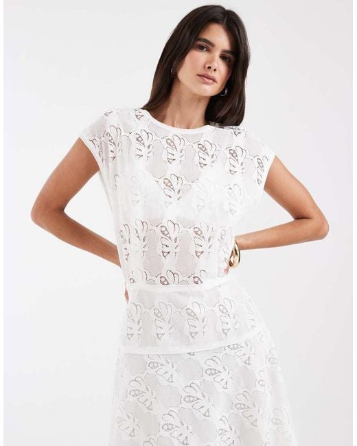 & Other Stories White Lace Midi Dress With A-line Skirt