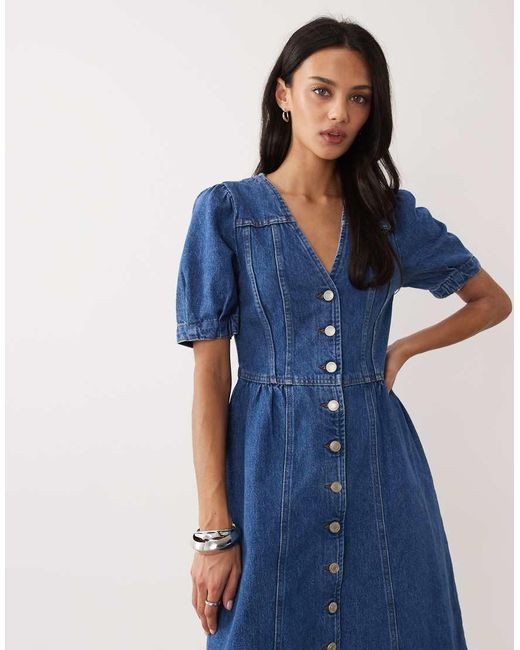 Nobody's Child Blue Sienna Denim Button Up Midi Dress