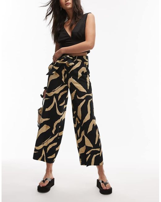 Mango Black Abstract Printed Wide Leg Trouser