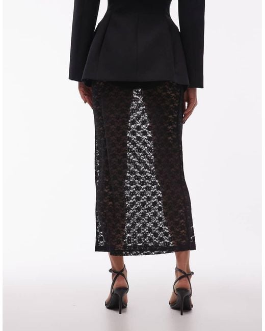 ASOS Lace Sheer Column Maxi Skirt in Black | Lyst UK