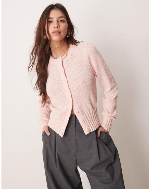 ASOS Pink Knitted Textured Crew Neck Cardigan