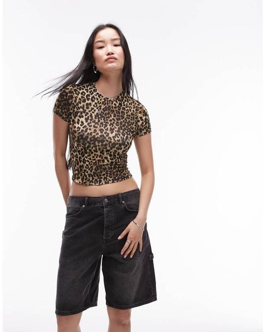 TOPSHOP Brown Leopard Print Microfibre T-shirt