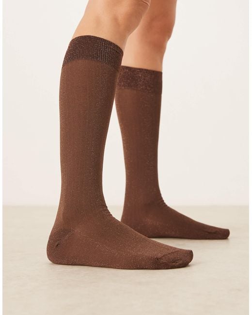 ASOS Natural Rose Gold Glitter Fine Ribbed Knee High Socks
