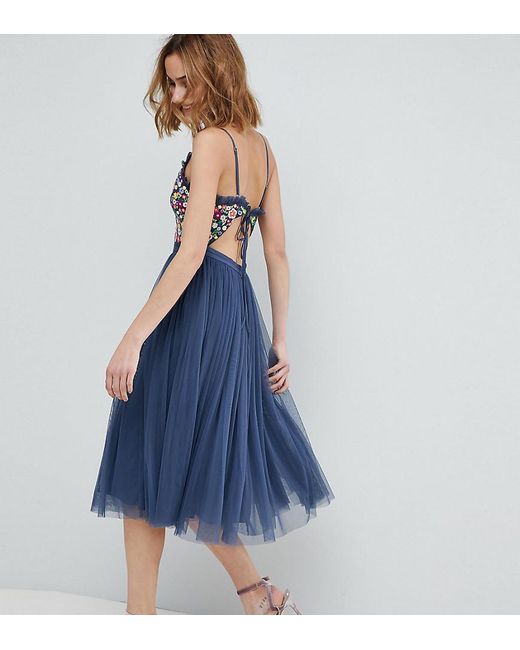 Needle & Thread Blue Cami Strap Midi Dress With Open Back
