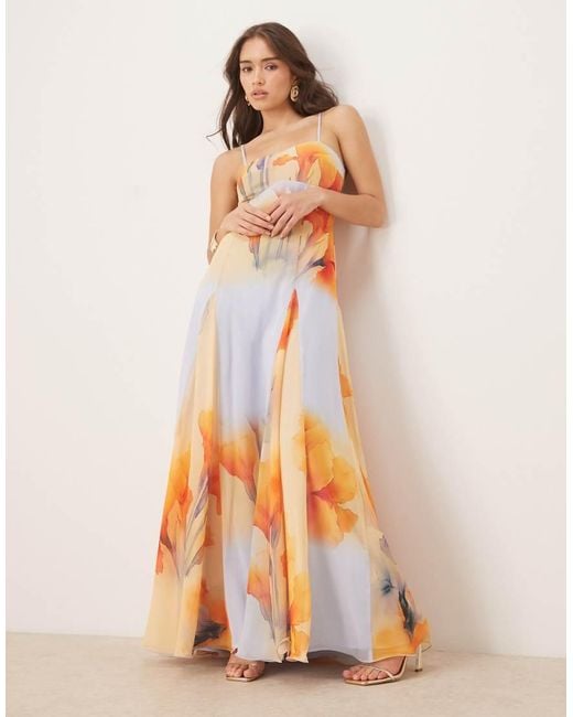 ASOS Orange Chiffon Strappy Maxi Dress With Deep Godets