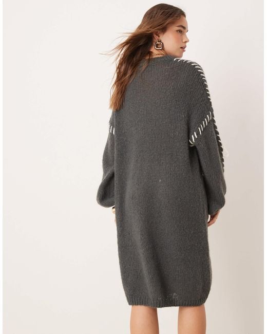 Vila Gray Knitted Jumper Mini Dress With Contrast Stitch