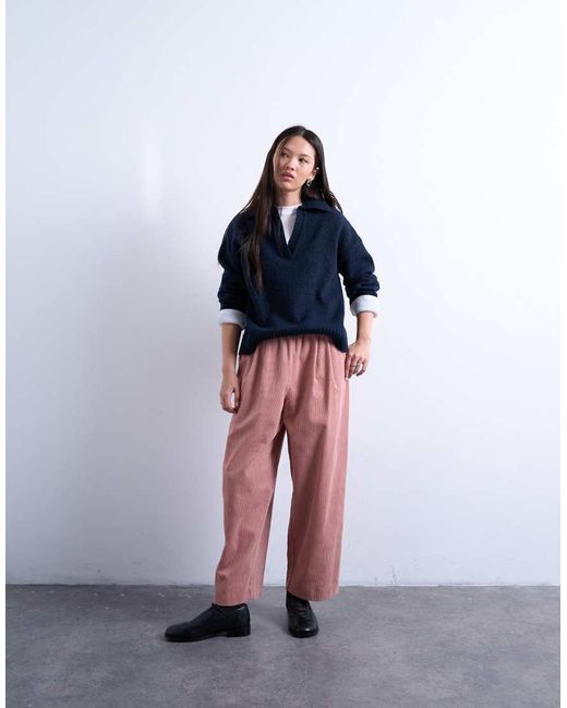 TOPSHOP Blue Cord Wide Leg Awkward Length Trouser