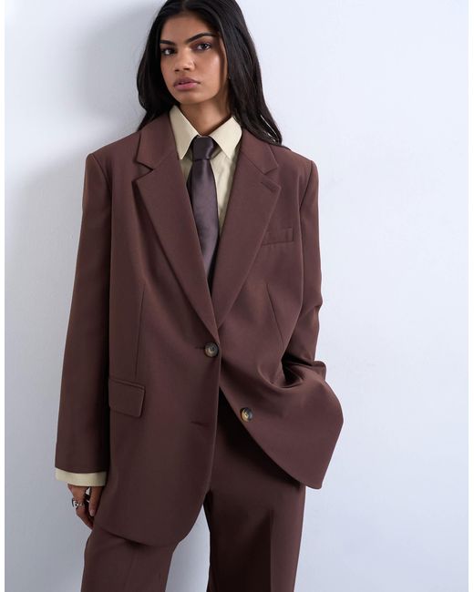 TOPSHOP Brown 2 Button Relaxed Fit Blazer