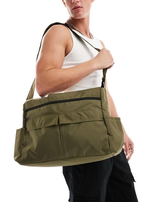 ASOS Green Cross Body Tote Bag With Pockets for men