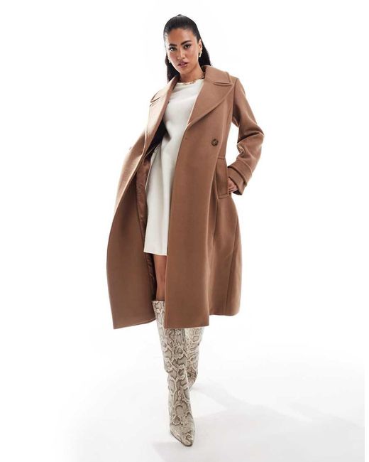 Abrigo Color Camel Suave Con Cinturón De Lana De -Beis Neutro Forever New de color Brown