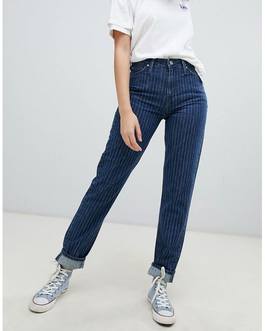 Lee Jeans Blue Mom-Jeans mit hohem Bund und Nadelstreifen
