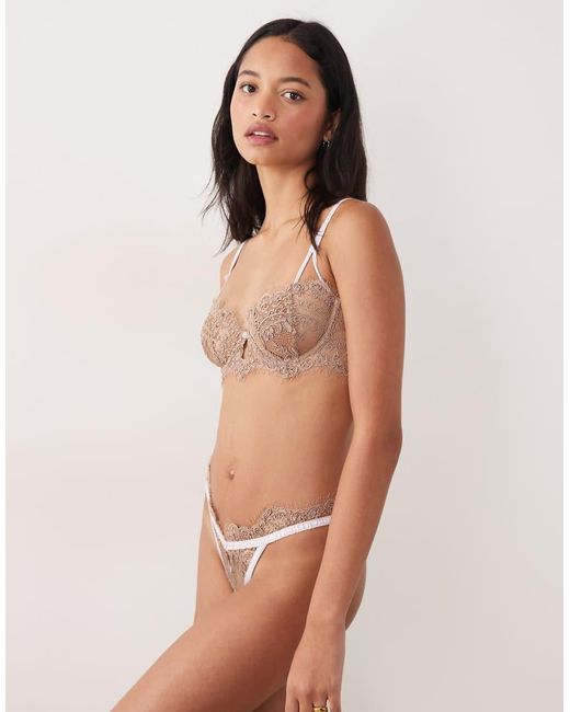For Love & Lemons Brown Holly Lace Detail Thong Co-Ord