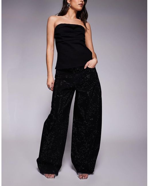 Mango Black Featuring Kaia Gerber 100% Cotton Hotfix Barrel Jean