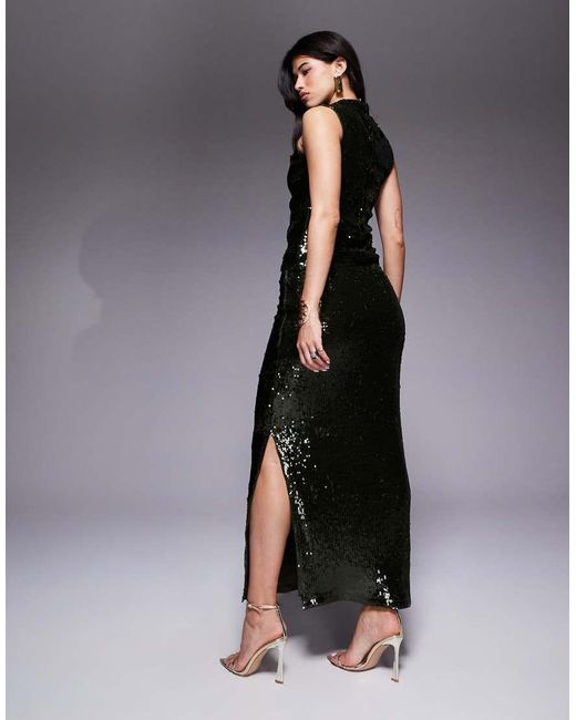 ASOS Black Side Split Sheer Sequin Maxi Skirt Co-Ord