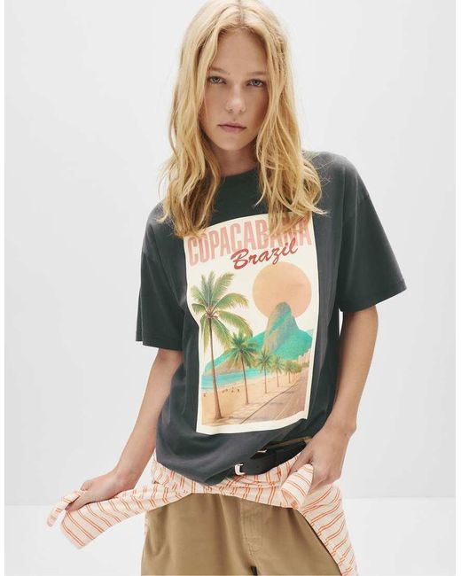 Pull&Bear Gray Copacabana Graphic T-Shirt