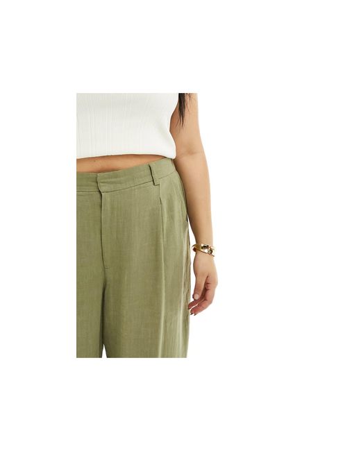 ASOS Green Asos Design Curve Wide Leg Dad Trouser With Linen