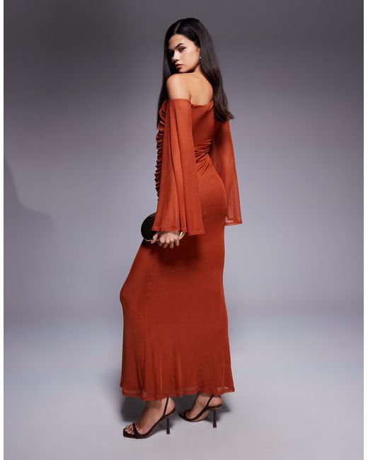 ASOS Red Off Shoulder Wide Sleeve Draped Maxi Dress