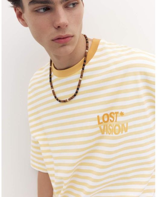 Pull&Bear White Stwd Boxy Striped T-Shirt for men