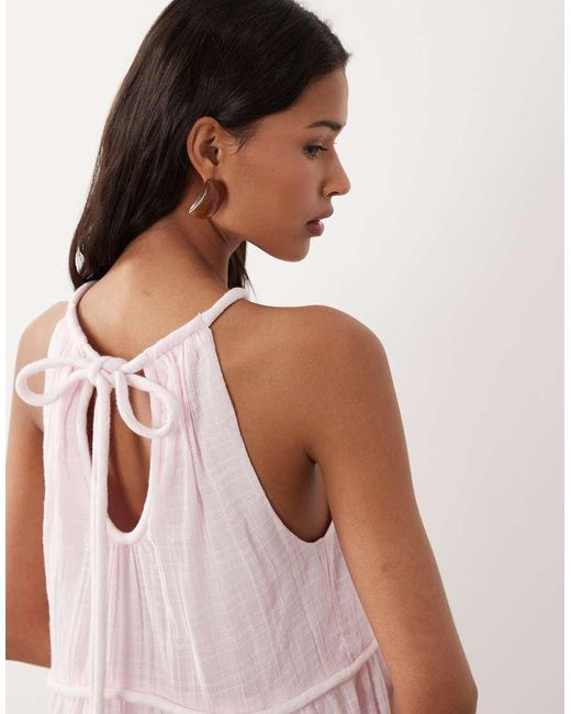 ASOS Pink Halter Neck Tiered Mini Sundress With Chunky Binding