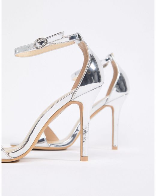 Glamorous Mirror Barely There Heeled Sandal in Metallic | Lyst