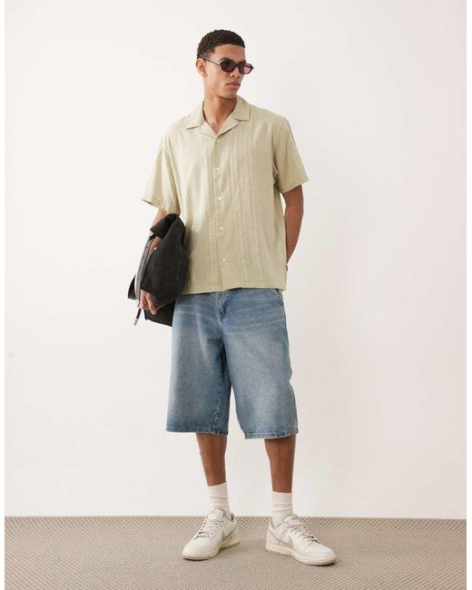 Jack & Jones Natural Premium Linen Blend Short Sleeve Shirt With Stripes for men