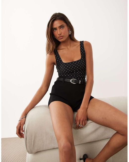 GOOD AMERICAN Black Sculpting Square Neck Bodysuit