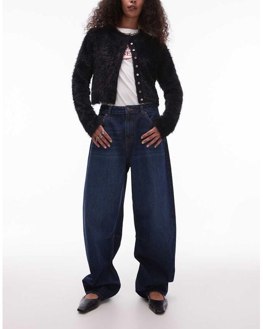 TOPSHOP Blue Barrel Mid Rise Jean