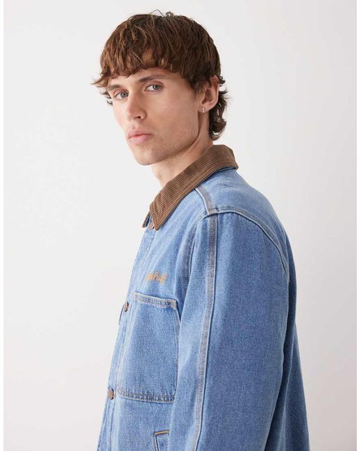 RVCA Blue Post Dayshift Denim Jacket With Flannel Lining for men