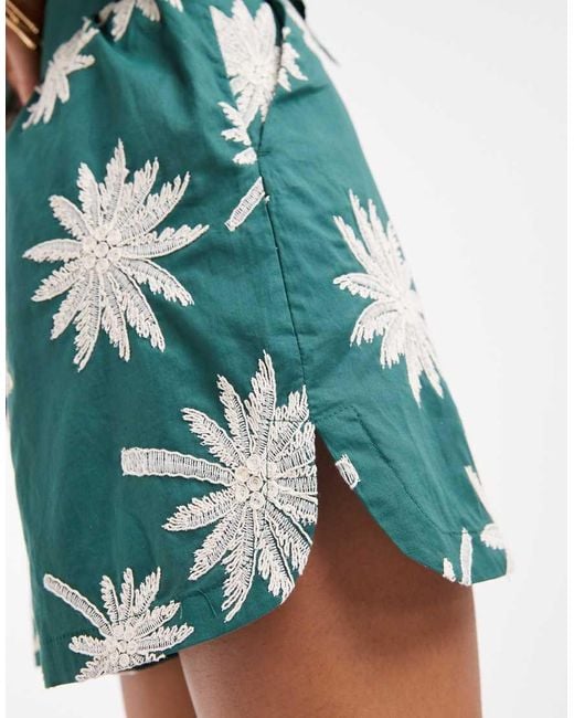 ASOS Green Runner Shorts With Embroidery And Belt Detail Co-ord