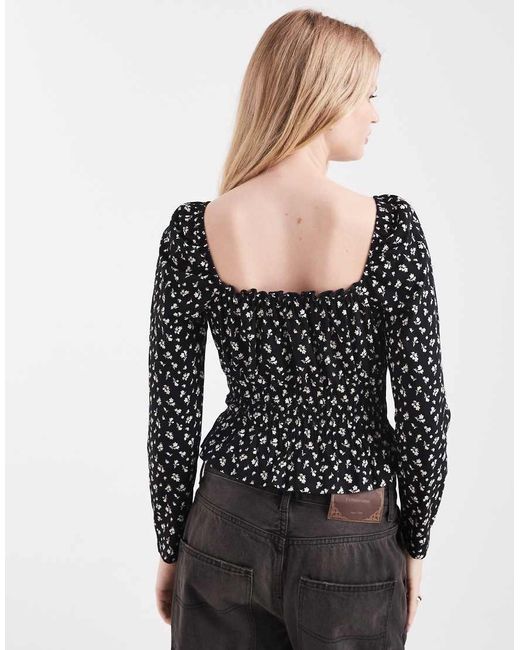 Miss Selfridge Black Long Sleeve Milkmaid Top