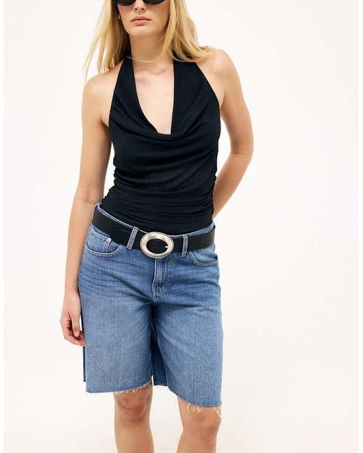 NA-KD Blue Low Waist Loose Raw Hem Denim Shorts