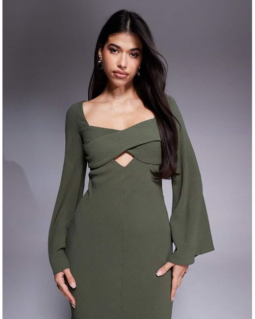 ASOS Gray Satin Cross Bust Cutout Detail Midi Dress