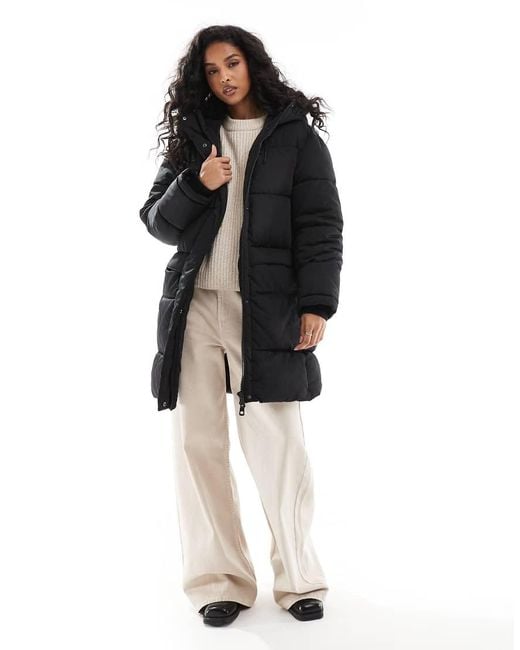 Pull&Bear Black Padded Longline Puffer Coat With Hood