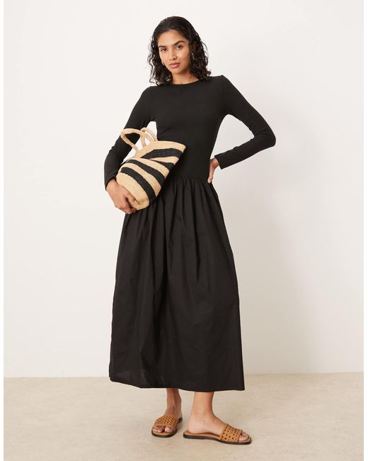 ASOS Black – langärmliges hybrid-midikleid