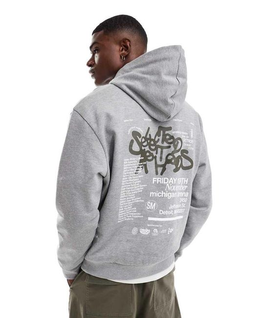ASOS Gray Oversized Hoodie With Graffiti Chest And Back Print for men